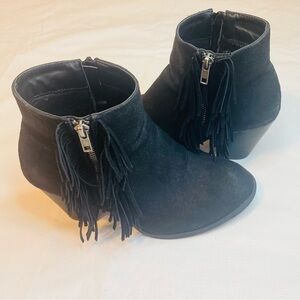 Cathy Jean Black Fringe Ankle Booties